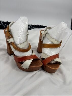 Carlo Pera leather open toe multi  colored adjustable sandal heels size 37